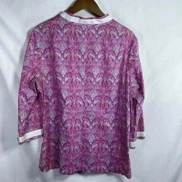 Peter Millar Pink & Purple Paisley Woman’s Medium Tunic with White Ribbon Trim. - Picture 2 of 16